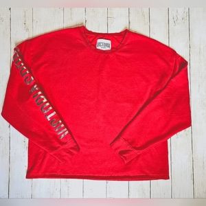 Victoria's Secret SPORT Red Longsleeve Pullover Silver Logo Sleeve Crop Top